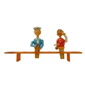 (2 Pc) Italian Carved Wooden Figural Bottle Stoppers
