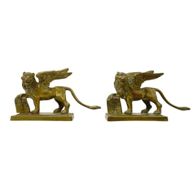 Pair of Vintage Brass Griffin Lion Bookends