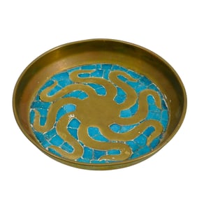 Salvador Teran Ceramic Mosaic Brass Footed Bowl