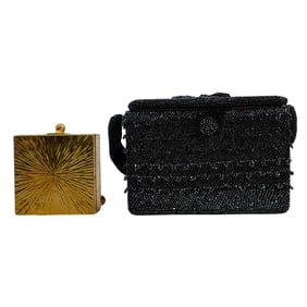 (2 Pc) Vintage Beaded Purse and Metal Compact Purse