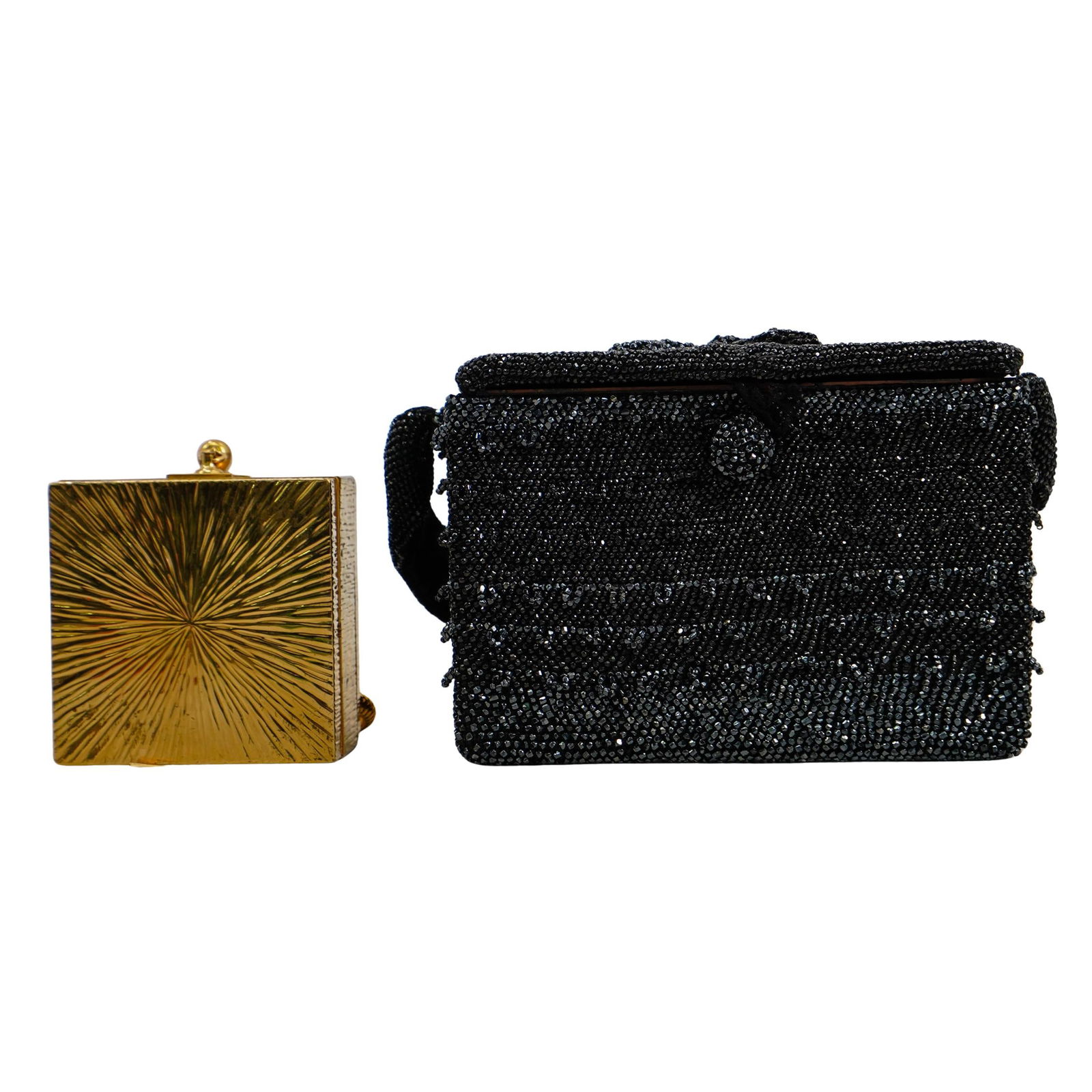 (2 Pc) Vintage Beaded Purse and Metal Compact Purse (1 of 12)