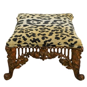 Ornate Bronze and Leopard Footstool