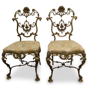 Pair Of Antique French Gilt Bronze Chairs
