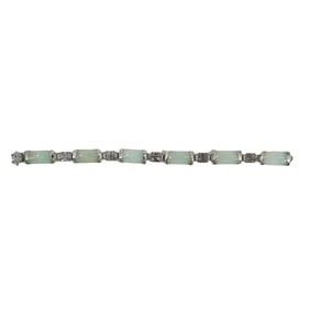 Chinese Jade & Sterling Silver Link Bracelet