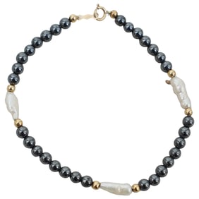 14K Gold Baroque Pearl & Black Pearl Bracelet