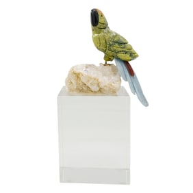 Semi Precious Stone and Quartz Parrot Figurine