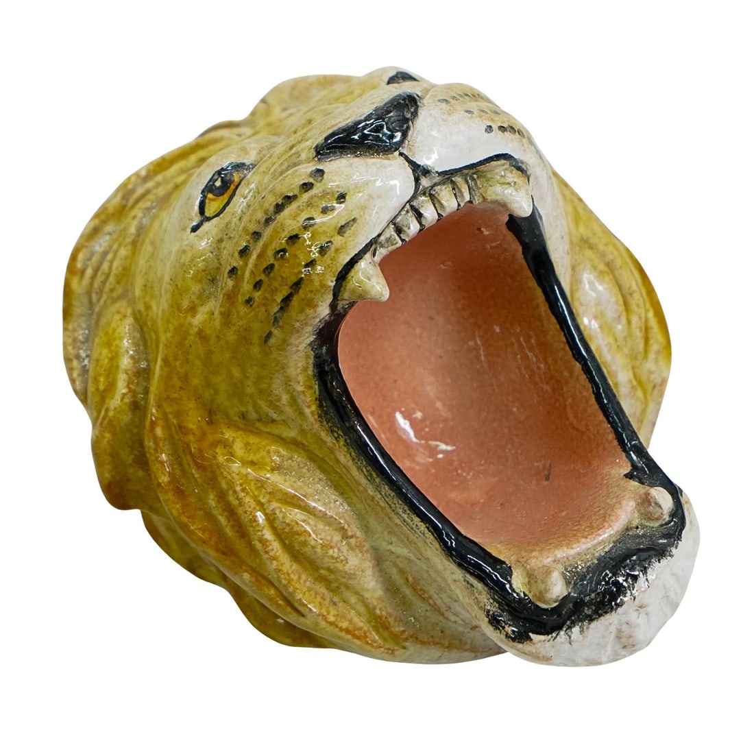 Italian Majolica Ceramic Lion Head Ashtray (1 of 5)