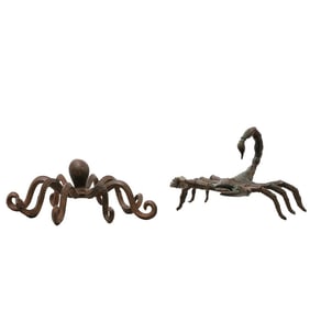 Vintage Mixed Metal Scorpion and Octopus Sculptures