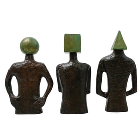 (3 Pc) Modernist Abstract Mixed Metal Statue's