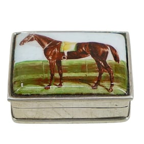 Sterling Silver Equestrian Horse Enamel Pill Box