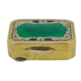Italian Sterling Silver & Green Enamel Pill Box