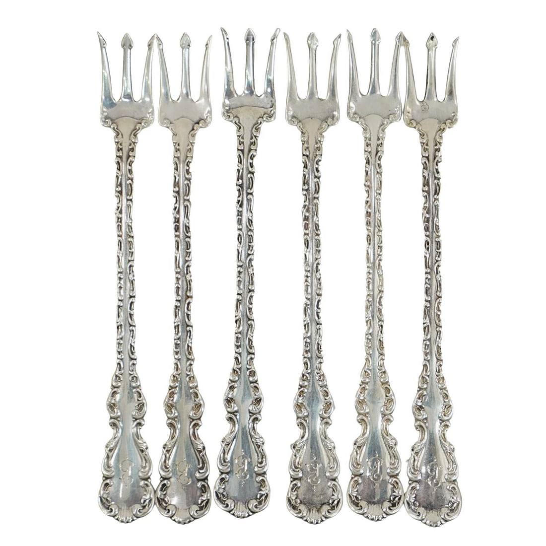 (6 Pc) Antique Sterling Silver Cocktail Forks Set (1 of 6)