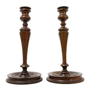 Pair Of Antique Hand Carved Wooden Candlesticks