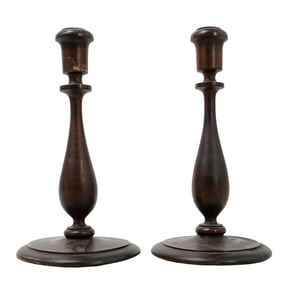 Pair Of Antique Carved Wood Candlesticks