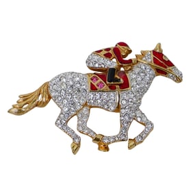 Swarovski Crystal Horse and Jockey Pin