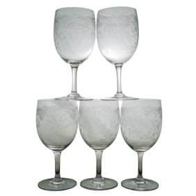 (5 Pc) Vintage Etched Crystal Glasses