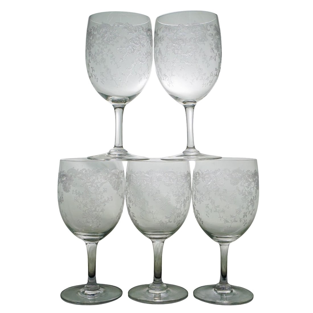 (5 Pc) Vintage Etched Crystal Glasses (1 of 5)
