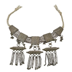 Antique Bedouin Yemenite Silver Bridal Lazim Kirdan Necklace