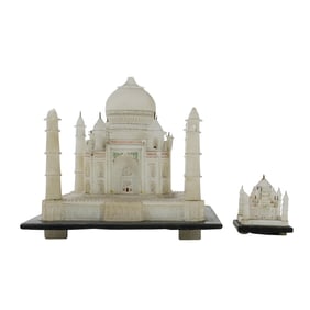 (2 pcs) Carved Alabaster Taj Mahal