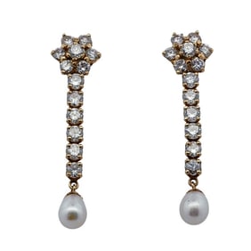 18k Gold Diamond and Pearl Earrings