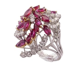 14k White Gold Diamond and Ruby Cocktail Ring