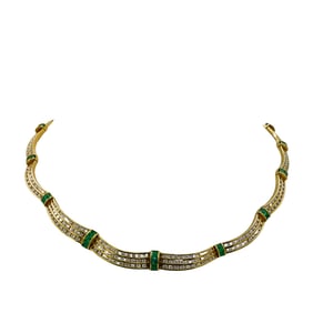 18k Gold Diamond and Colombian Emerald Necklace