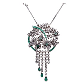 Antique 14k Gold Diamond and Emerald Necklace
