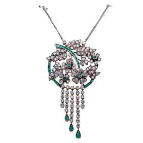 Antique 14k Gold Diamond and Emerald Necklace (1 of 4)