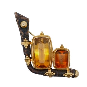 Modernist 18k Gold and Citrine Brooch