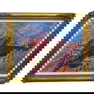 Rodolfo Nieto (1936-1985) Oil on Canvas Abstract Composition Painting: DESCRIPTION: Rodolfo Nieto (Mexico, 1936-1985) Oil on canvas painting depicting a vibrant figural abstract composition, signed l.r. 'Nieto' mounted in gilt carved frame. Provenance: (Private Collectio