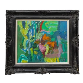 Benito Messeguer (Mexican, 1927-1983) Modernist Figural Landscape Oil Painting