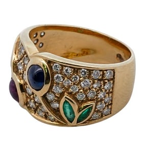 18k Gold Diamond and Semi Precious Stone Ring
