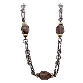 David Yurman Sterling Silver 18k Gold and Smoky Topaz Necklace