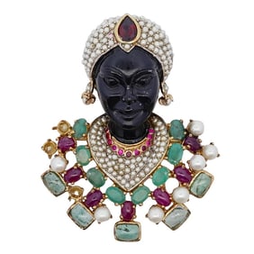 Jarin Sterling Silver and Semi Precious Stones Blackamoor Brooch