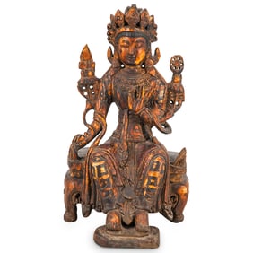 Antique Tibetan Gilt Wood Seated Buddha