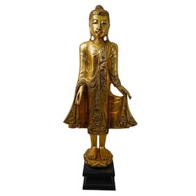 Large Gilt Wood Burmese Buddha Sculpture