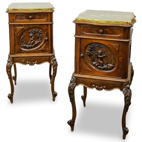 Pair Of French Louis XV Onyx and Wood Side Tables