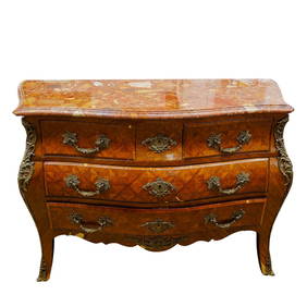 Louis XVI Style Parquetry Inlaid Bombe Commode (1 of 10)