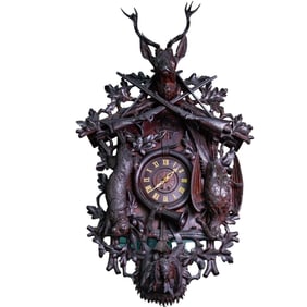 19th Cent. Black Forest Carved Walnut Cuckoo Clock