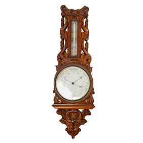 19th Century Oak English Aneroid Wall Mounted Barometer