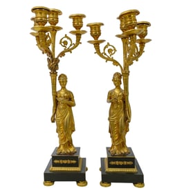 Pair French Empire Ormolu Candelabras
