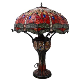 Tiffany Style Leaded Glass Dragonfly Lamp