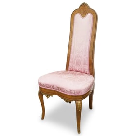 French Pink Satin Upholstered Tall Back Bedroom Chair