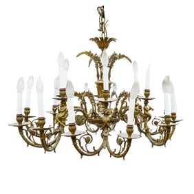 Vintage Gilt Bronze Ceiling Chandelier W/ Figural Faun Accents