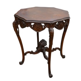 Marquetry Wood Inlaid Octagonal Accent Table