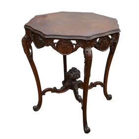 Marquetry Wood Inlaid Octagonal Accent Table (1 of 6)