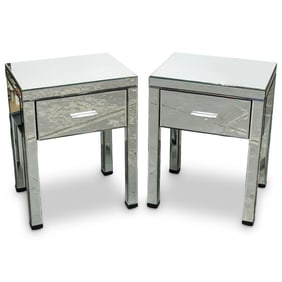 Pair Of Hollywood Regency Style Mirrored Side Tables