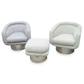 (3 pcs) Milo Baughman Style Mid-Century Armchairs and Footstool (1 of 6)