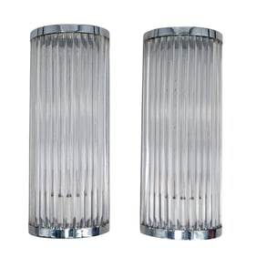 Pair Of Mid Century Modern Chrome and Glass Sconces