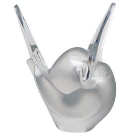 Lalique France Crystal “Sylvie?? Crystal Vase w/ Flower Frog